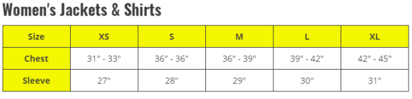Revco Size Chart Women Revco Size Chart Women